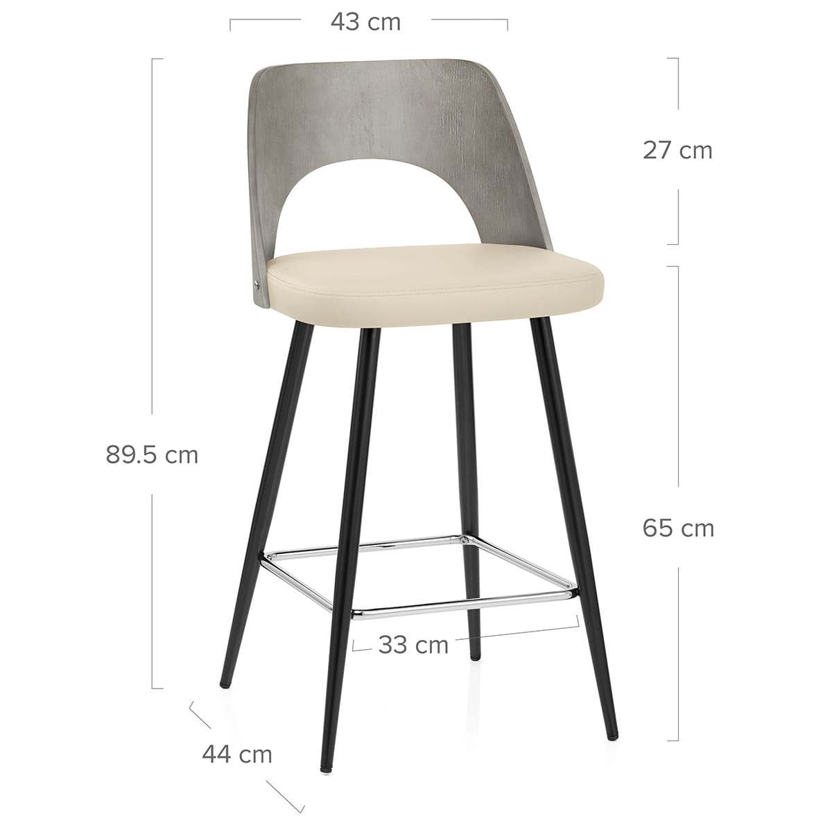 Sgabello Legno Grigio Ecopelle - Leo Crema