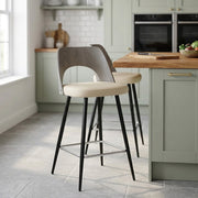 Sgabello Legno Grigio Ecopelle - Leo Crema
