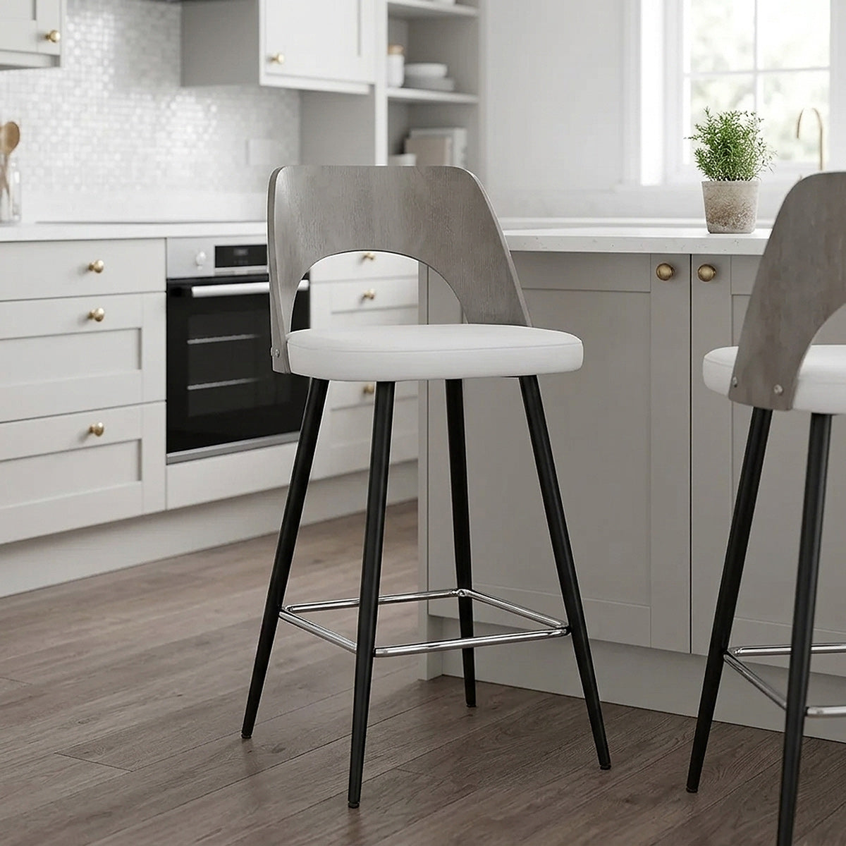 Sgabello Legno Grigio Ecopelle - Leo Bianco