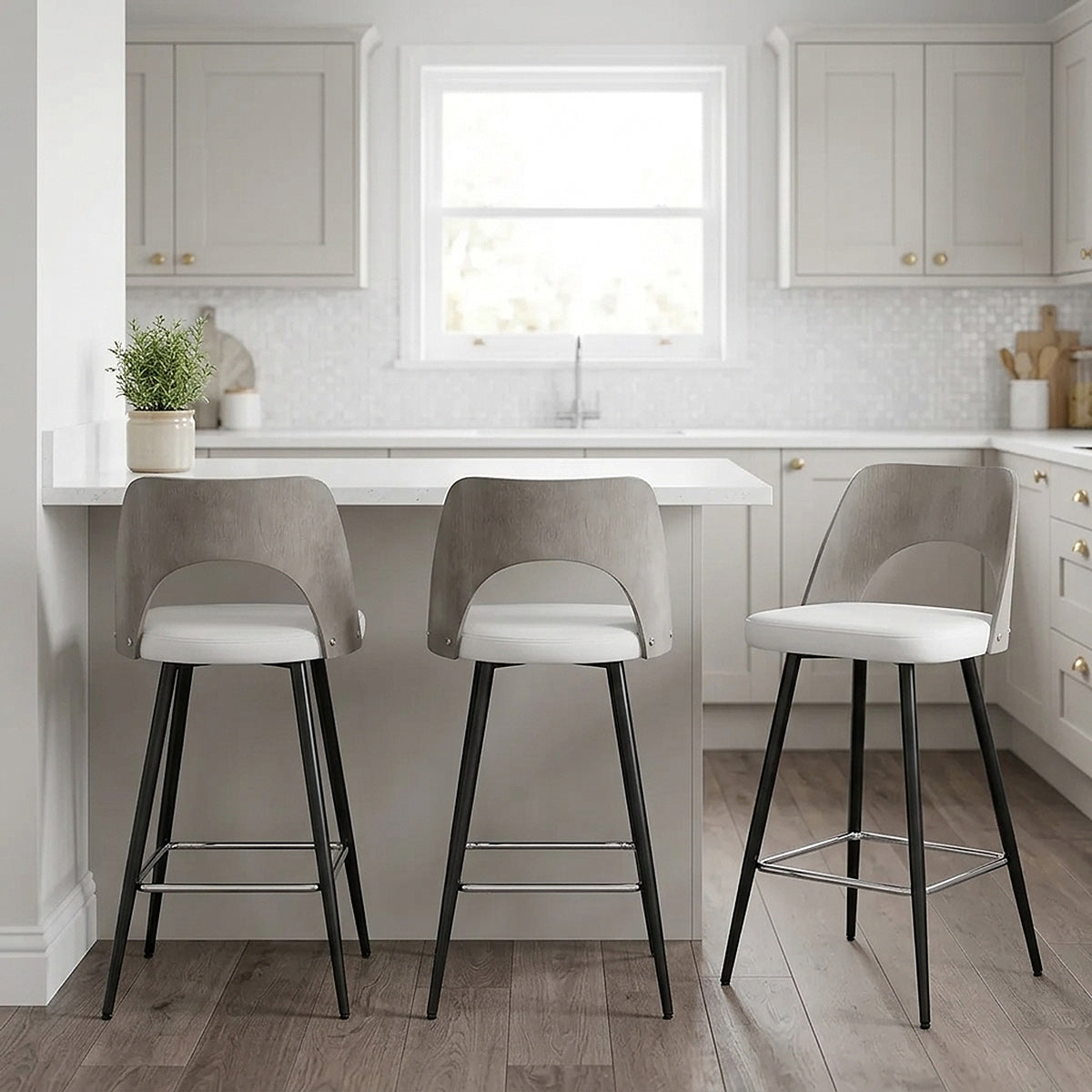 Sgabello Legno Grigio Ecopelle - Leo Bianco