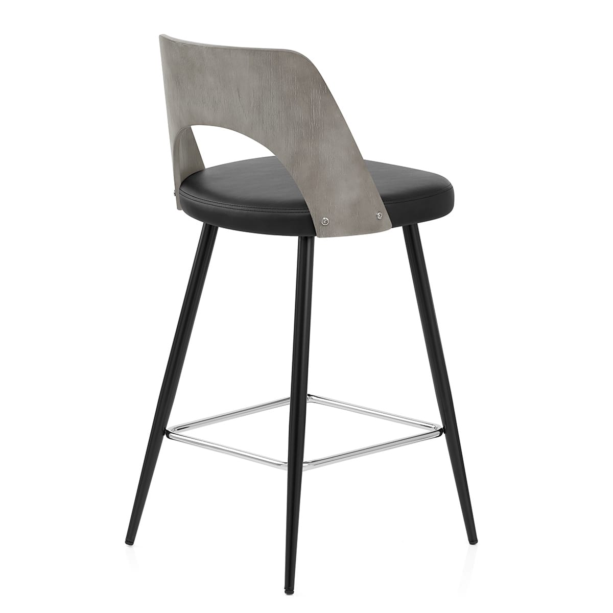 Sgabello Legno Grigio Ecopelle - Leo Nero