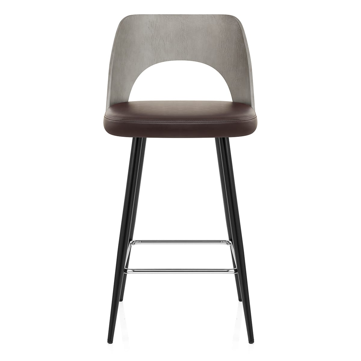 Sgabello Legno Grigio Ecopelle - Leo Marrone