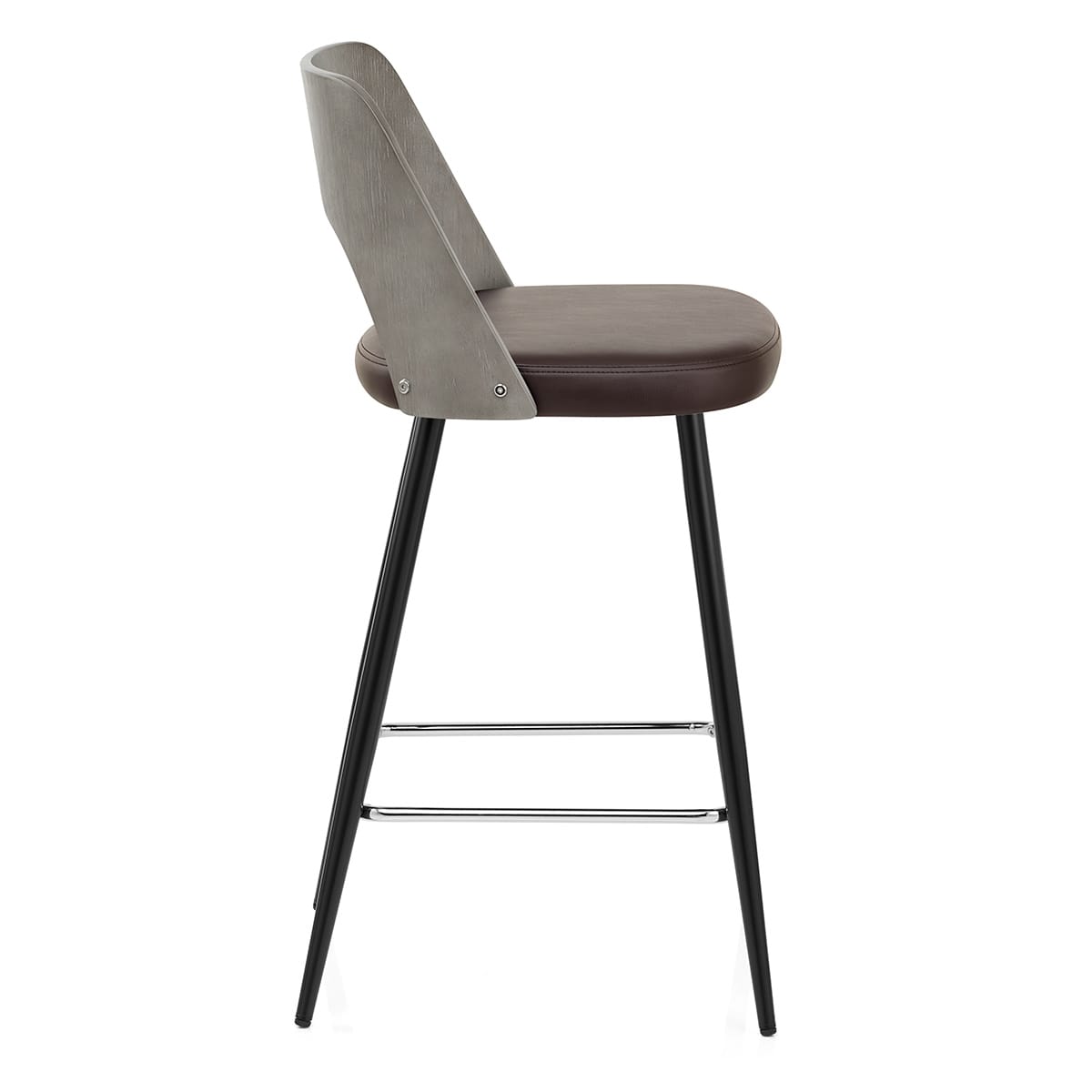 Sgabello Legno Grigio Ecopelle - Leo Marrone