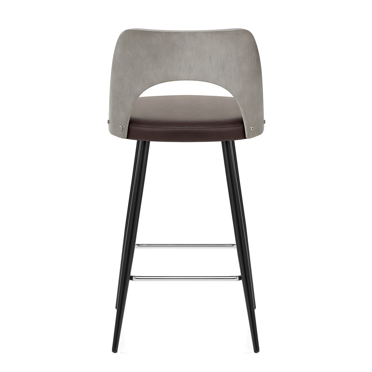 Sgabello Legno Grigio Ecopelle - Leo Marrone