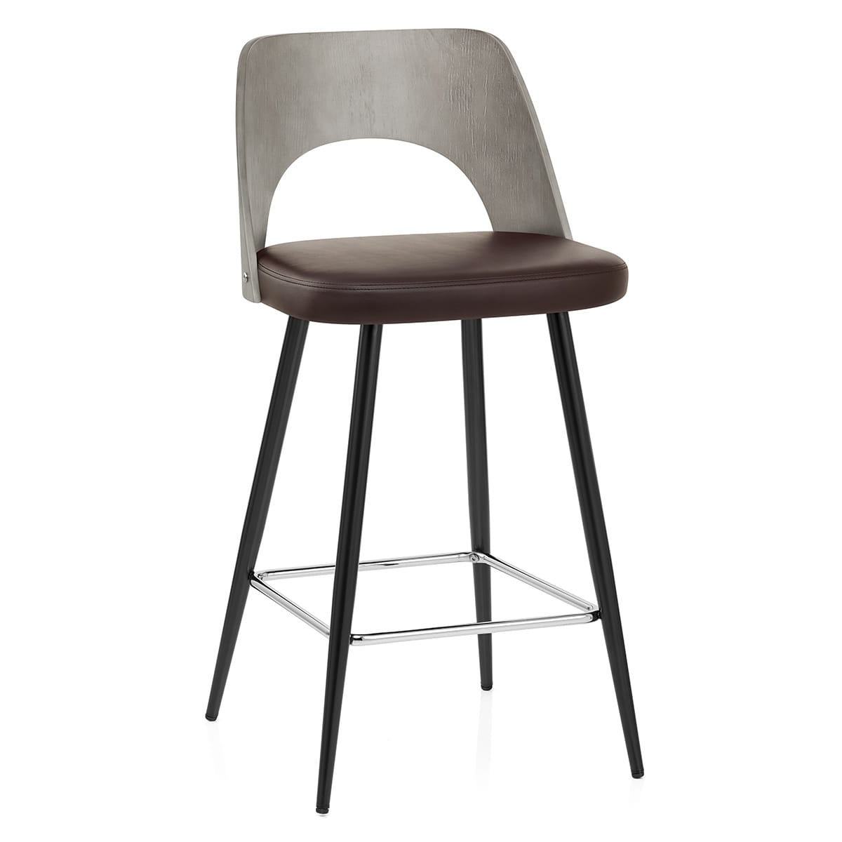 Sgabello Legno Grigio Ecopelle - Leo Marrone