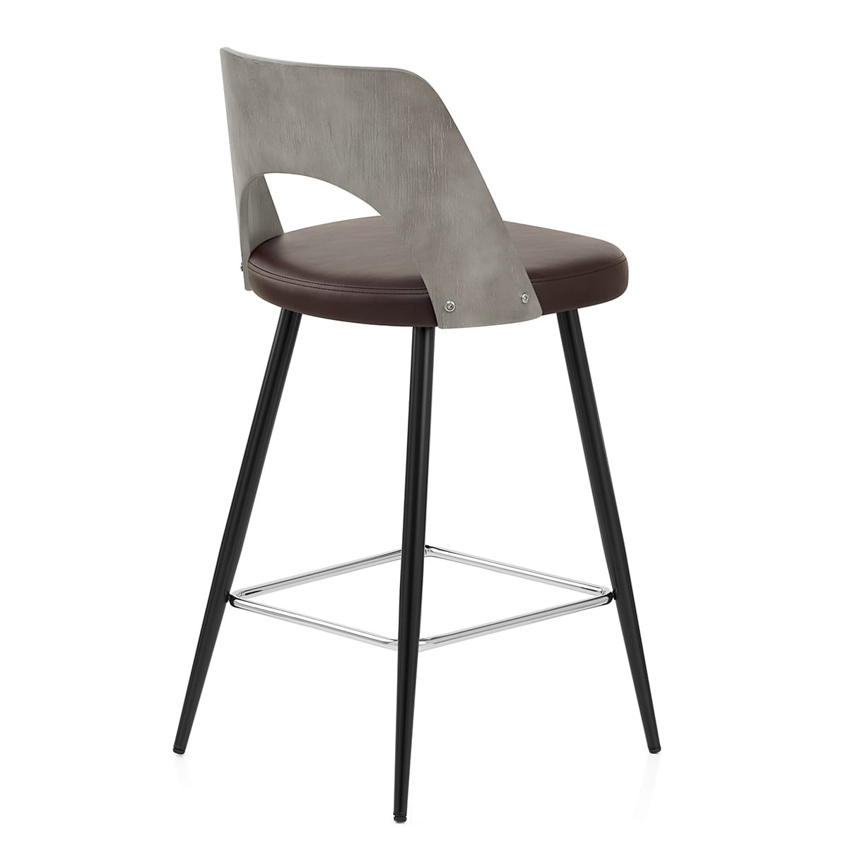 Sgabello Legno Grigio Ecopelle - Leo Marrone
