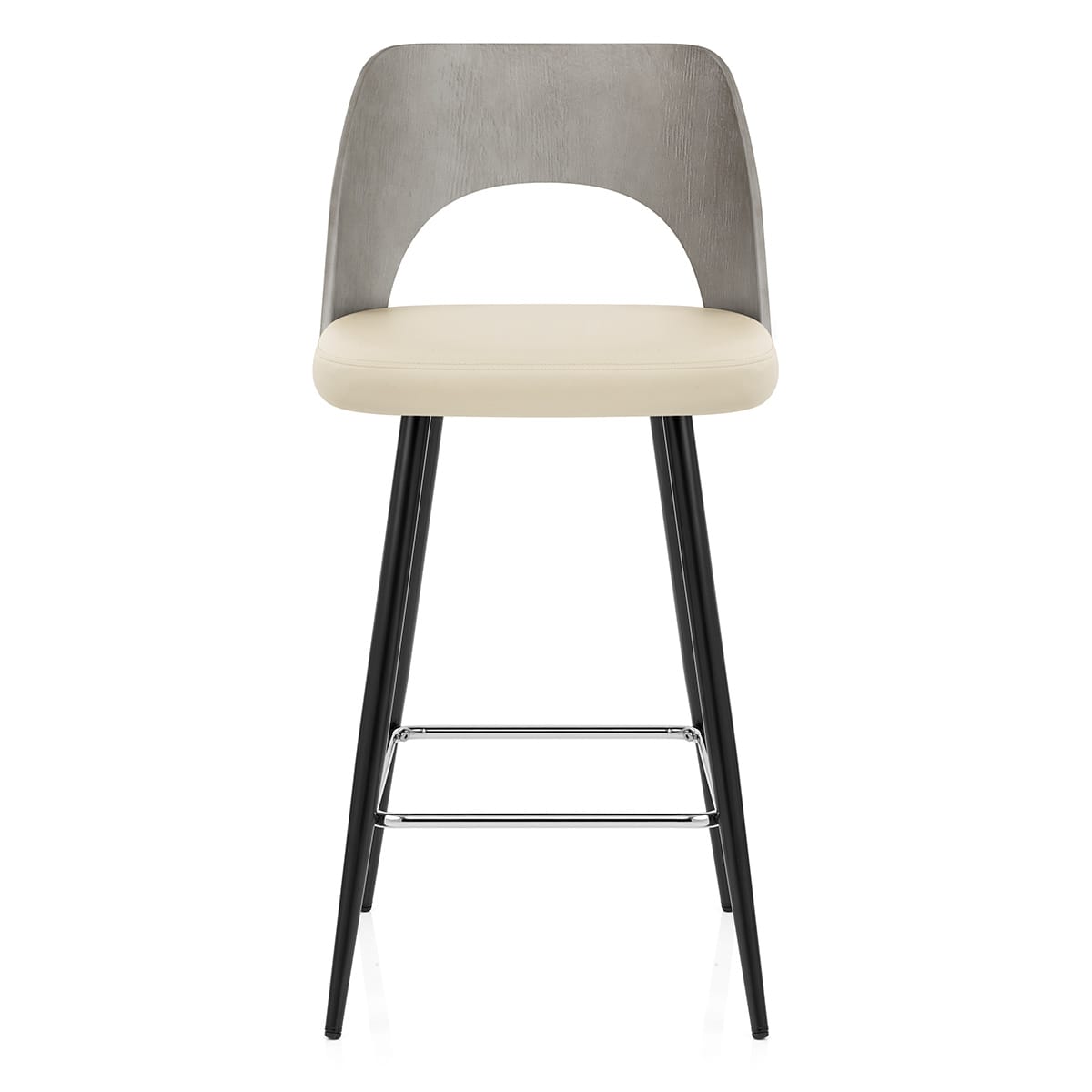 Sgabello Legno Grigio Ecopelle - Leo Crema