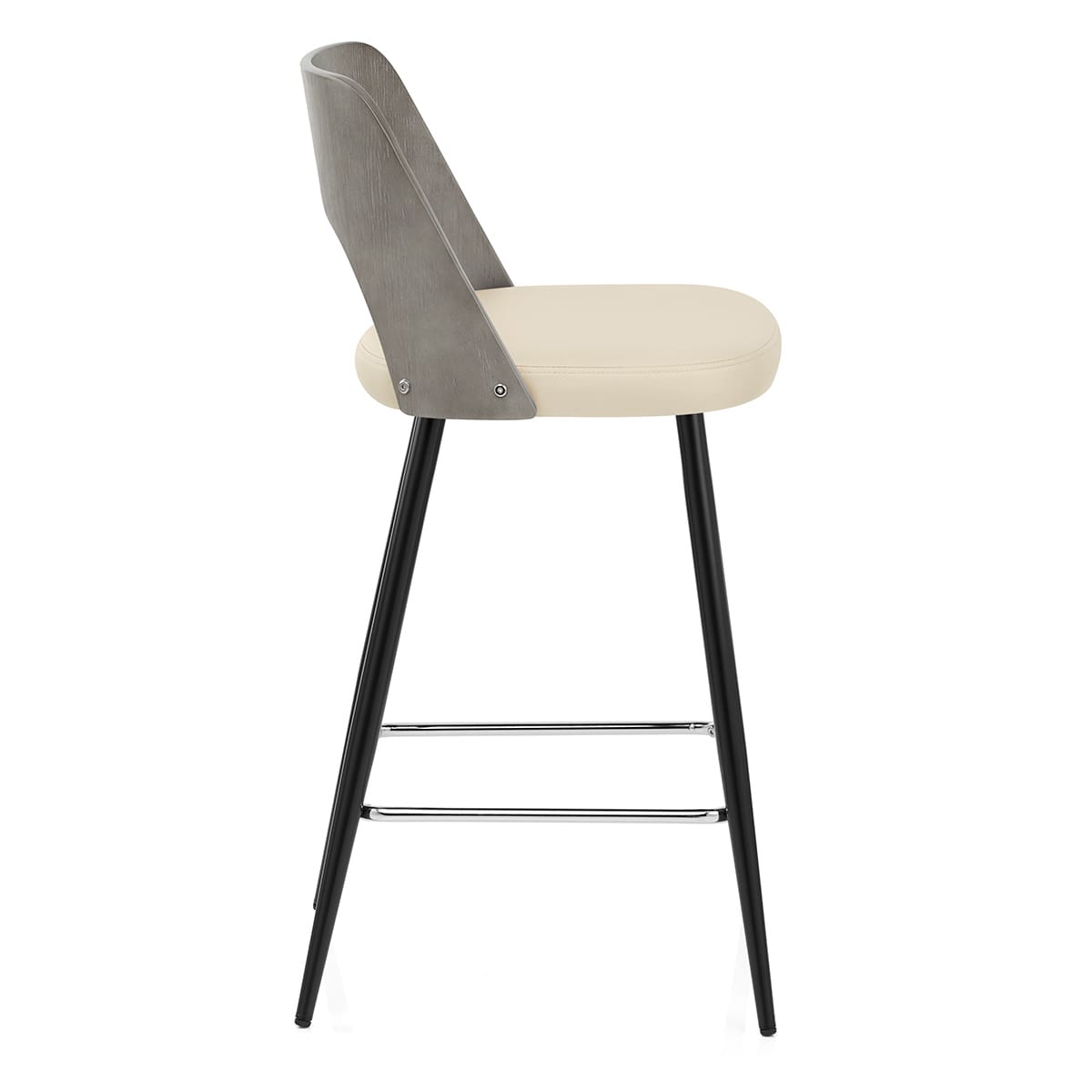 Sgabello Legno Grigio Ecopelle - Leo Crema