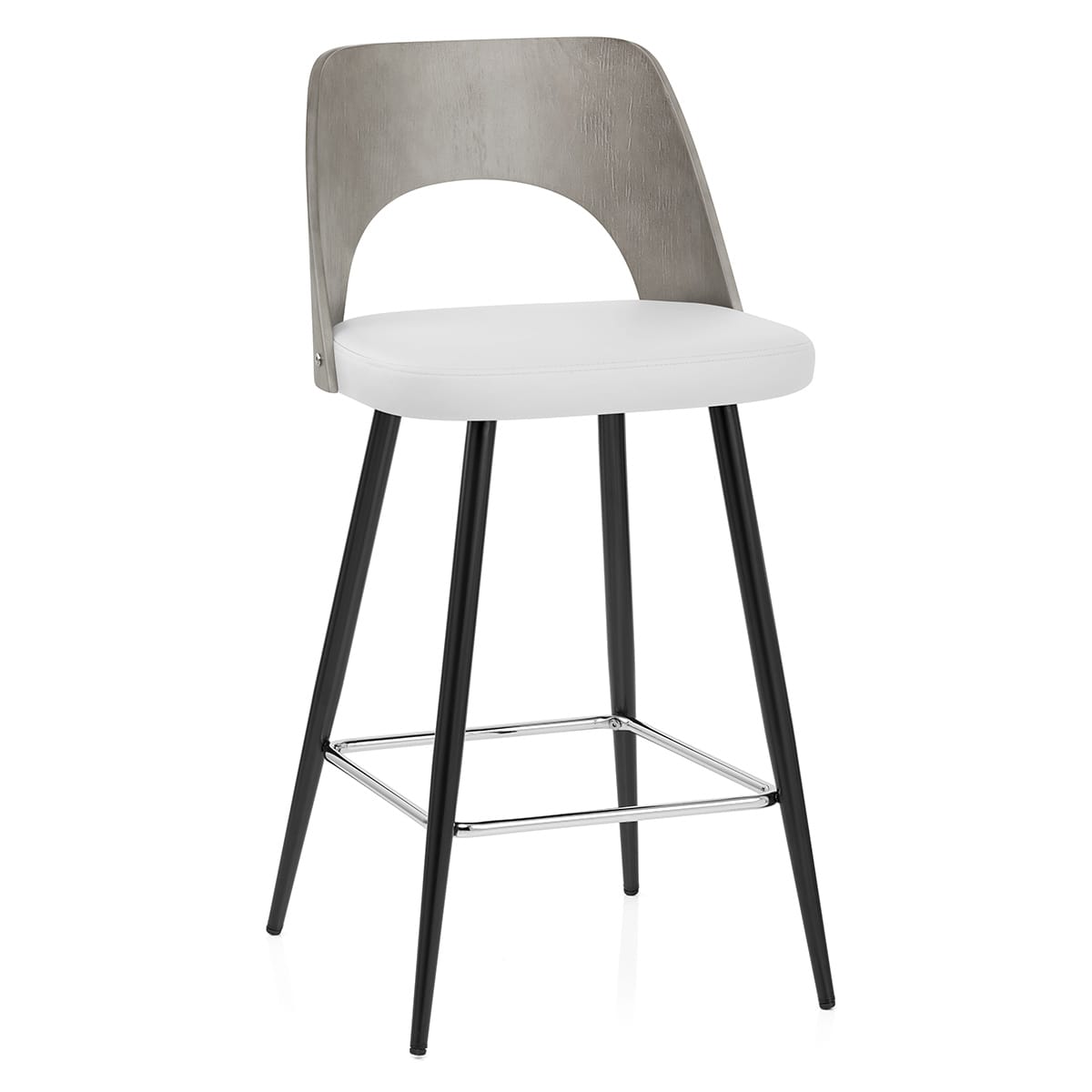 Sgabello Legno Grigio Ecopelle - Leo Bianco
