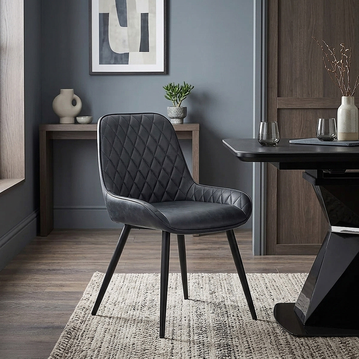 Sedia da pranzo Ecopelle Anticata - Lincoln Blu Scuro