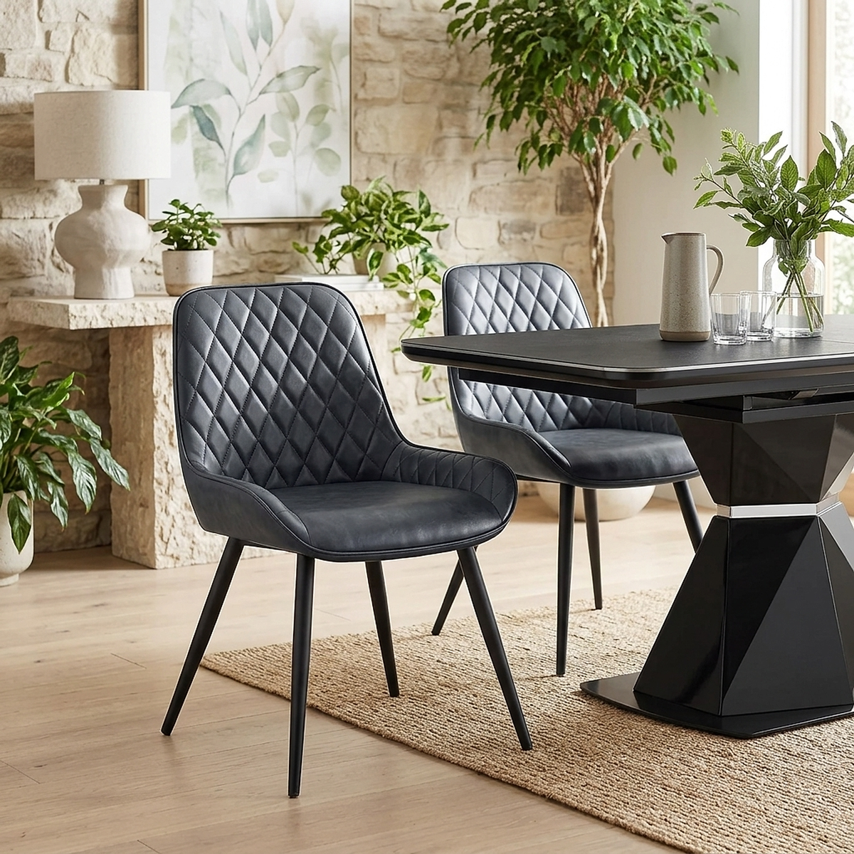 Sedia da pranzo Ecopelle Anticata - Lincoln Blu Scuro
