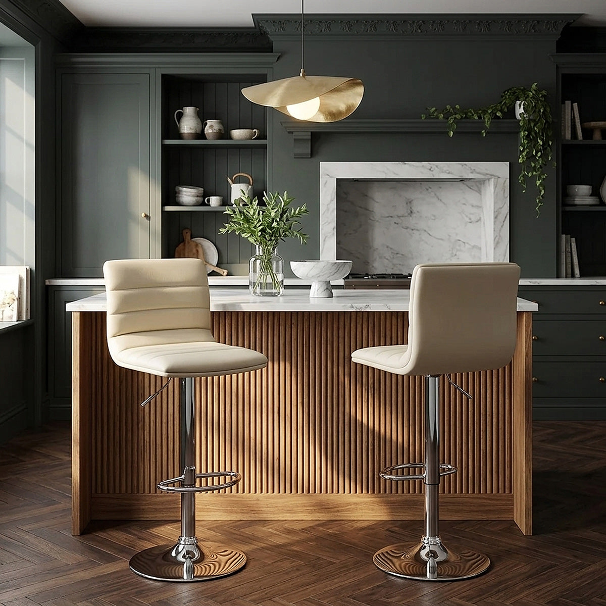 Sgabello Ecopelle Cromato - Linear Crema