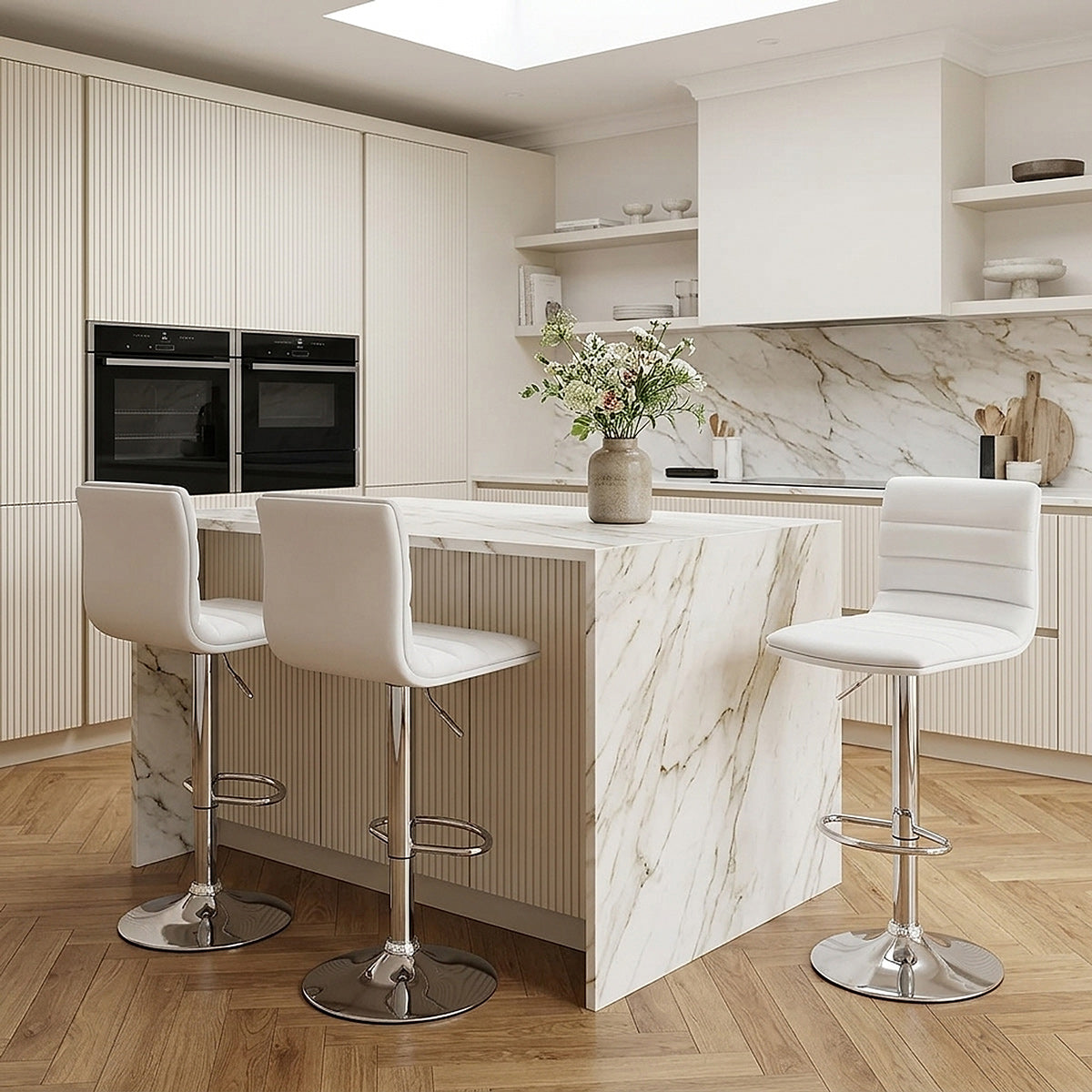 Sgabello Ecopelle Cromato - Linear Bianco