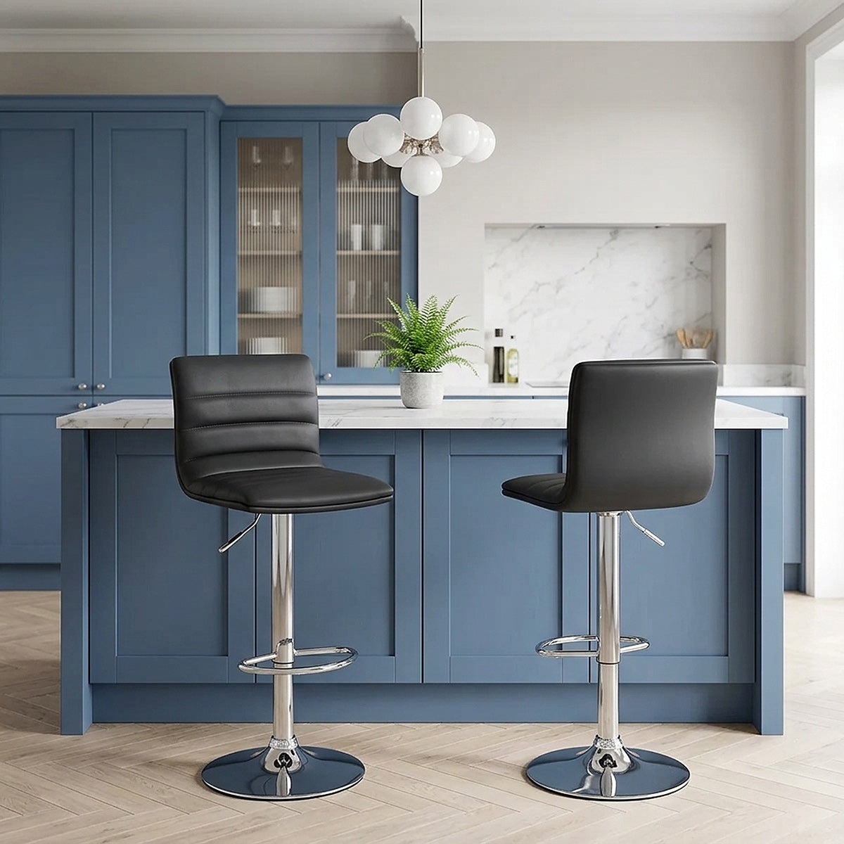Sgabello Ecopelle Cromato - Linear Nero
