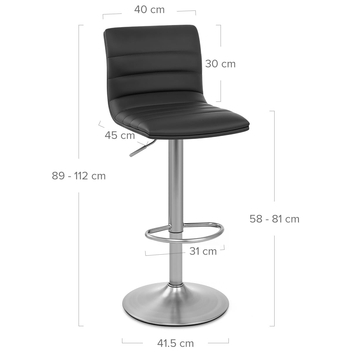 Sgabello Ecopelle Cromo Satinato - Linear Nero