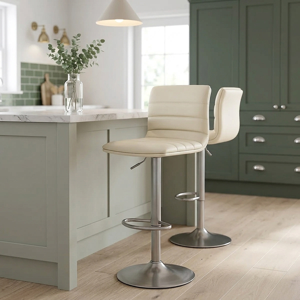 Sgabello Ecopelle Cromo Satinato - Linear Crema