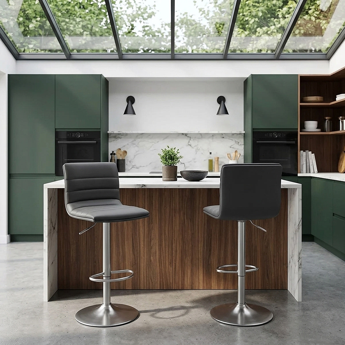 Sgabello Ecopelle Cromo Satinato - Linear Grigio