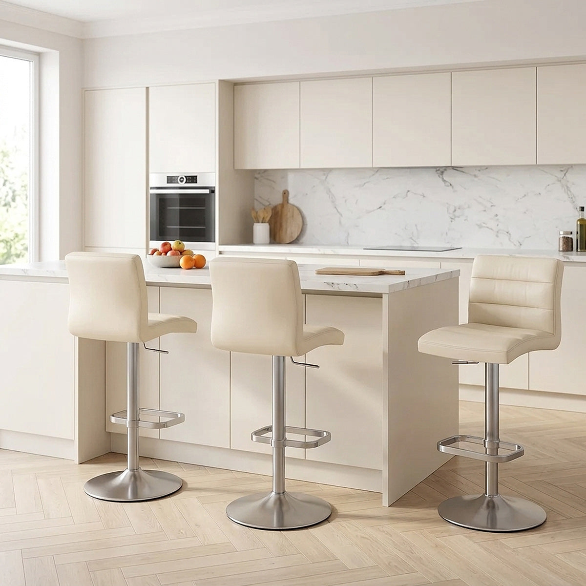 Sgabello Ecopelle Cromo Satinato - Lush Crema