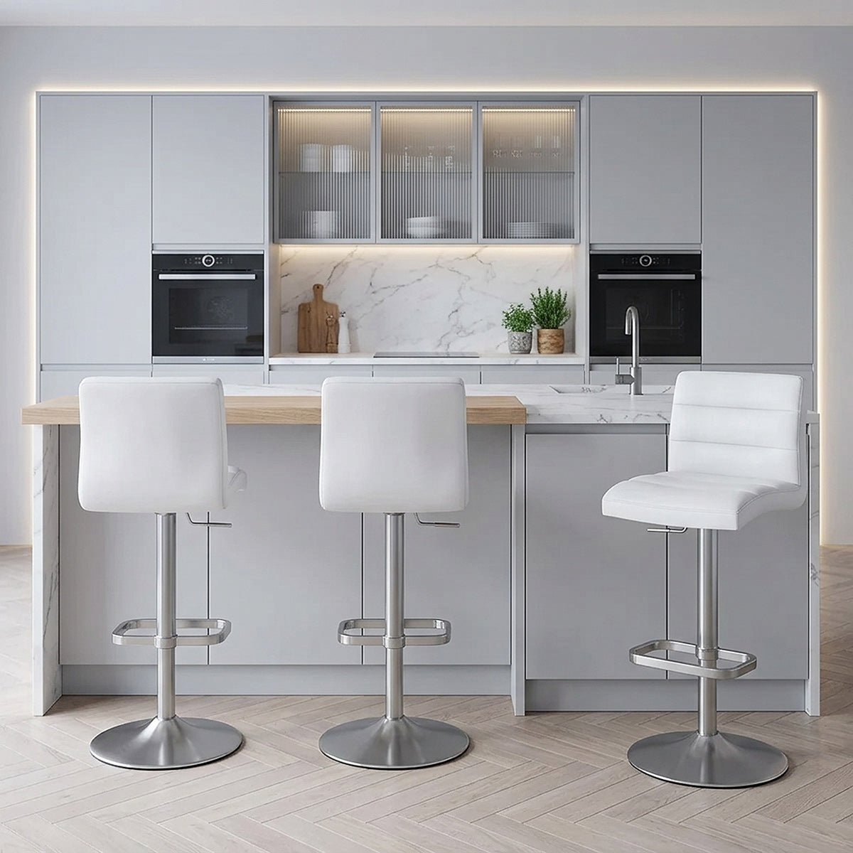 Sgabello Ecopelle Cromo Satinato - Lush Bianco