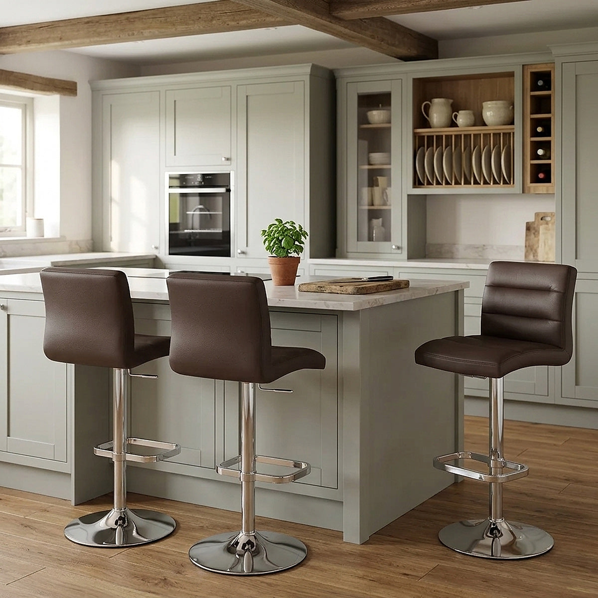 Sgabello Ecopelle Cromato - Lush Marrone