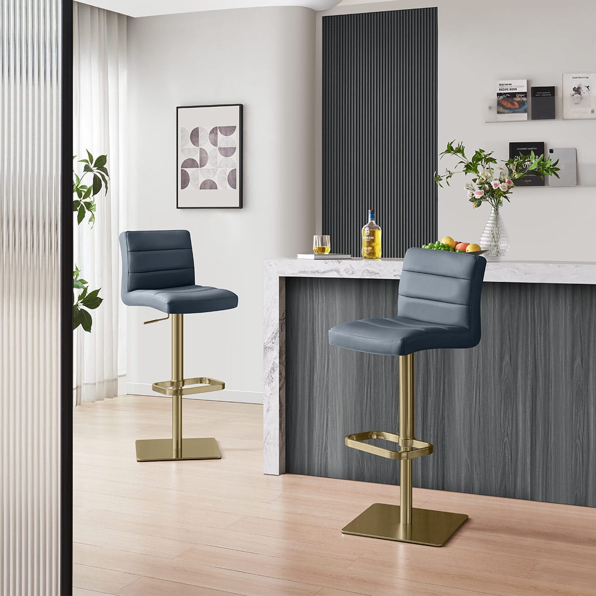 Sgabello Vera Pelle Oro spazzolato - Lush Blu