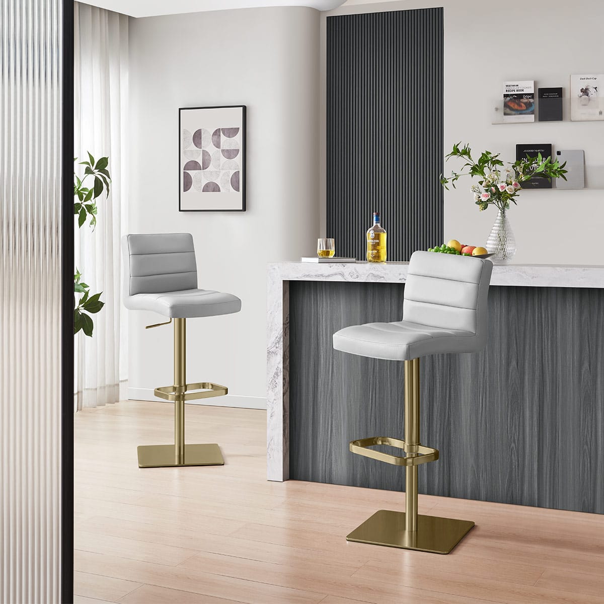 Sgabello Vera Pelle Oro spazzolato - Lush Grigio