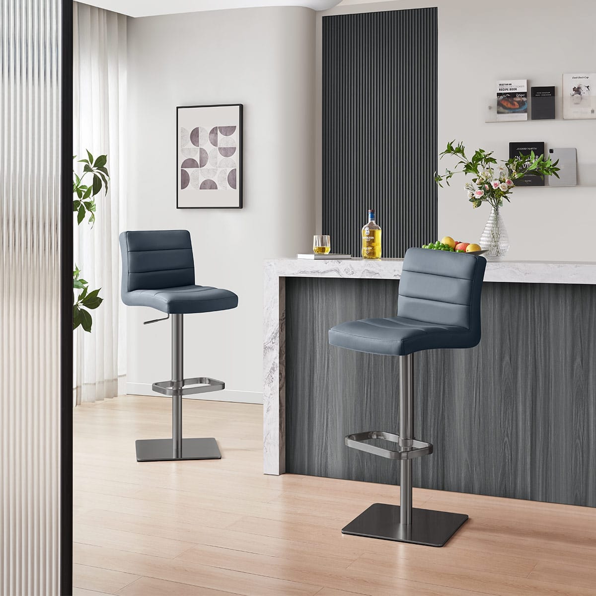 Sgabello Vera Pelle Graffite - Lush Blu