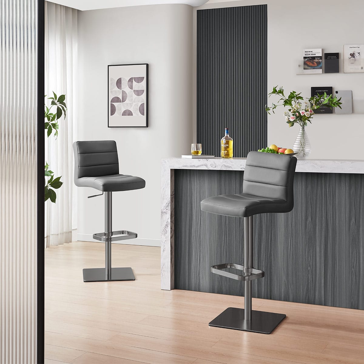 Sgabello Vera Pelle Graffite - Lush Grigio scuro