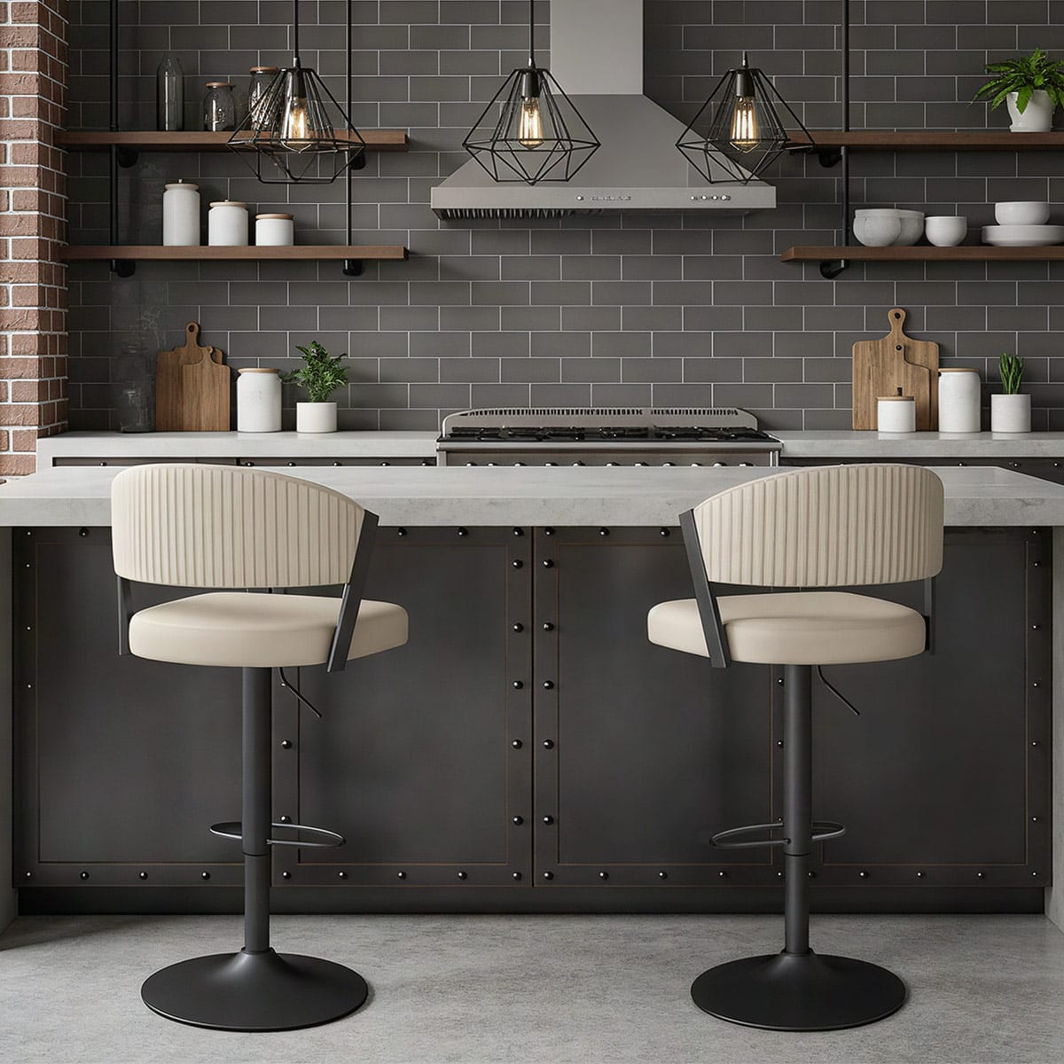 Sgabello Ecopelle Graphite - Lusso Crema