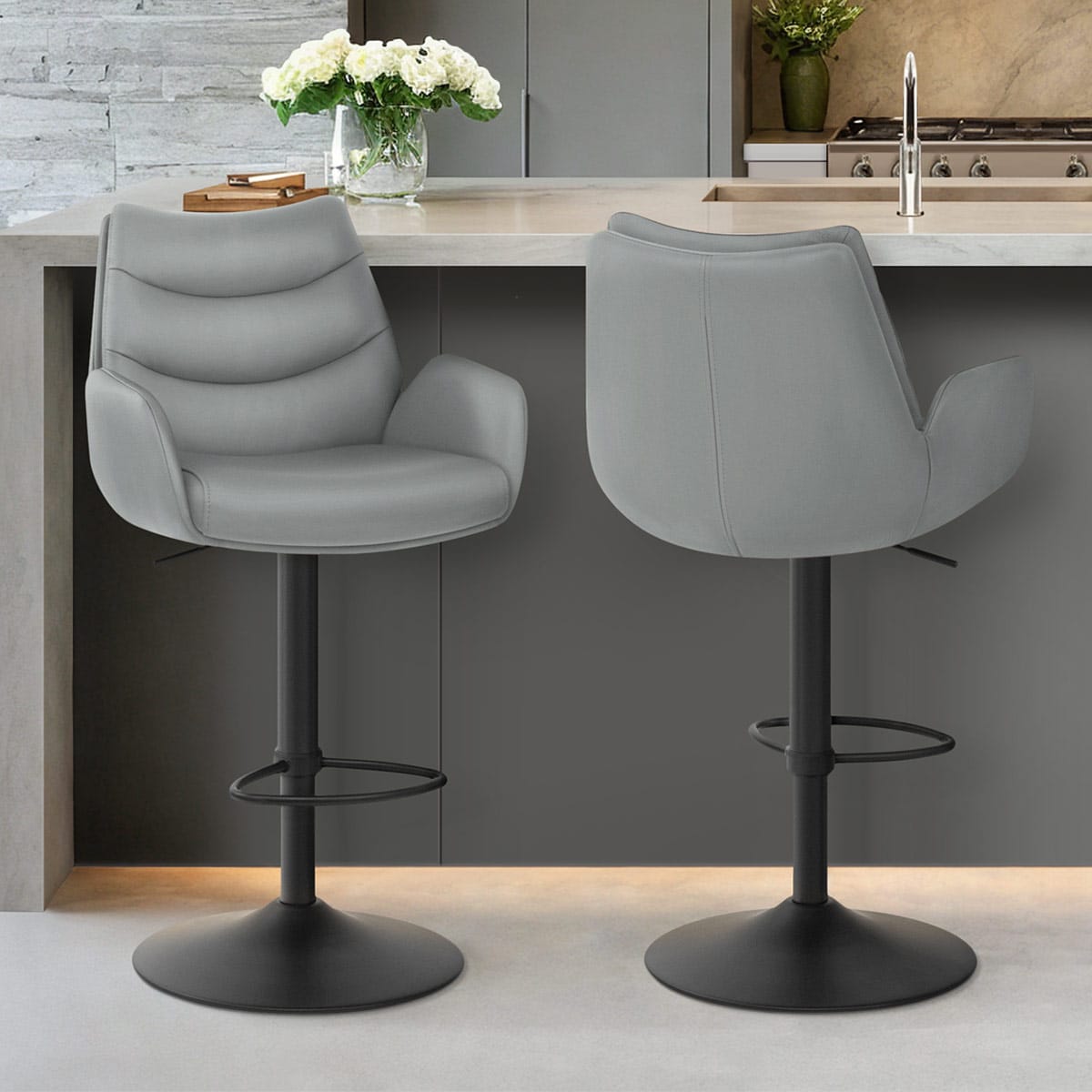 Sgabello Vera Pelle Metallo - Madrid Grigio