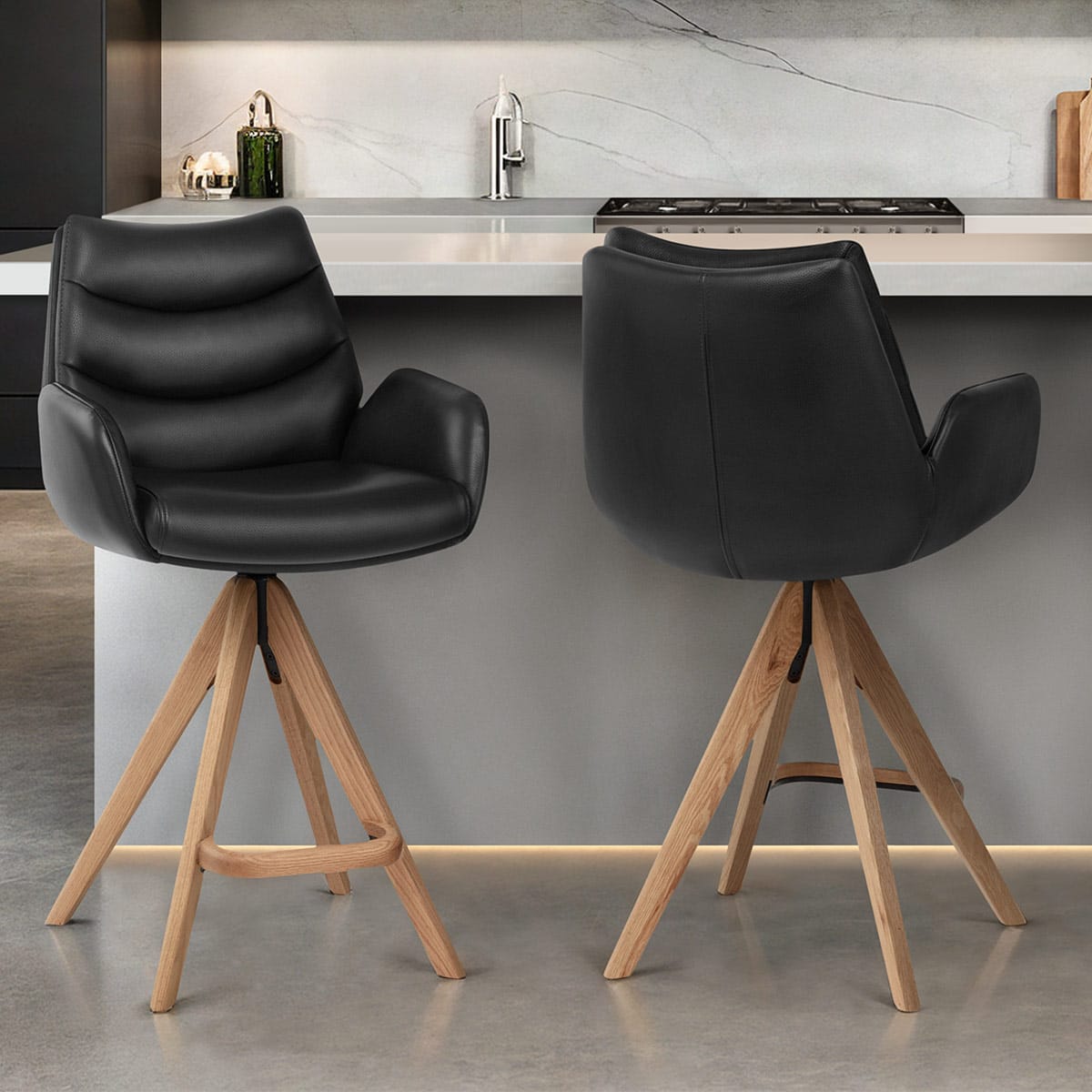 Sgabello Vera Pelle in Legno - Madrid Nero