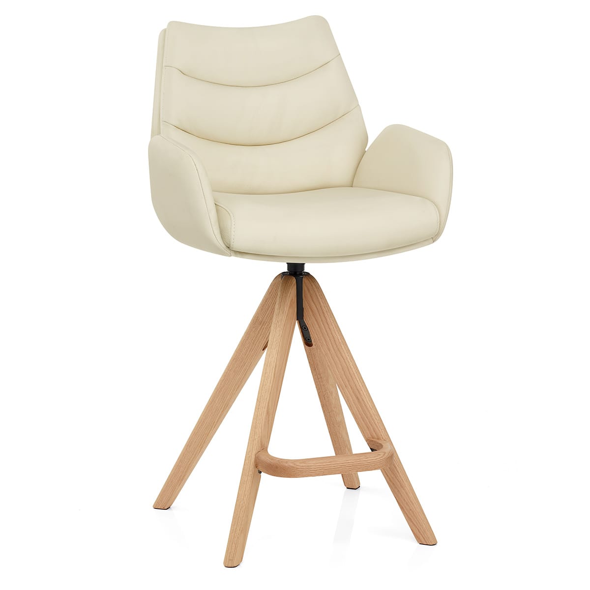 Sgabello Vera Pelle in Legno - Madrid Crema