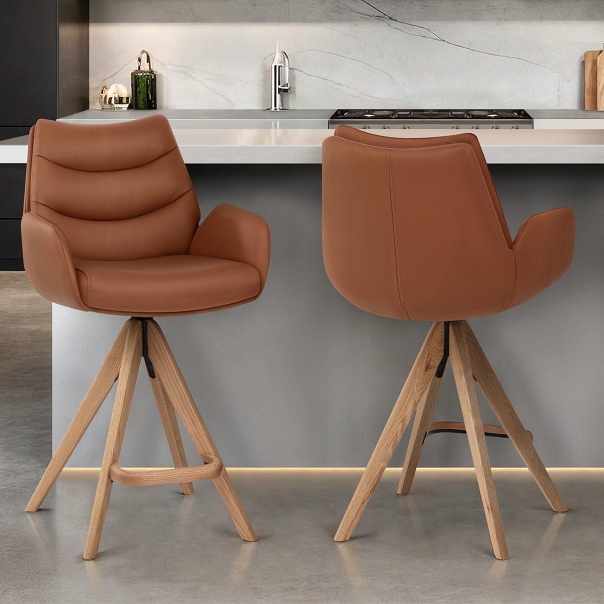 Sgabello Vera Pelle in Legno - Madrid Marrone