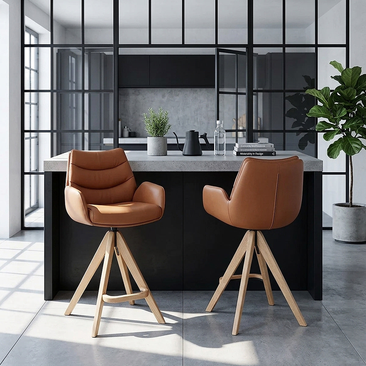 Sgabello Vera Pelle in Legno - Madrid Marrone