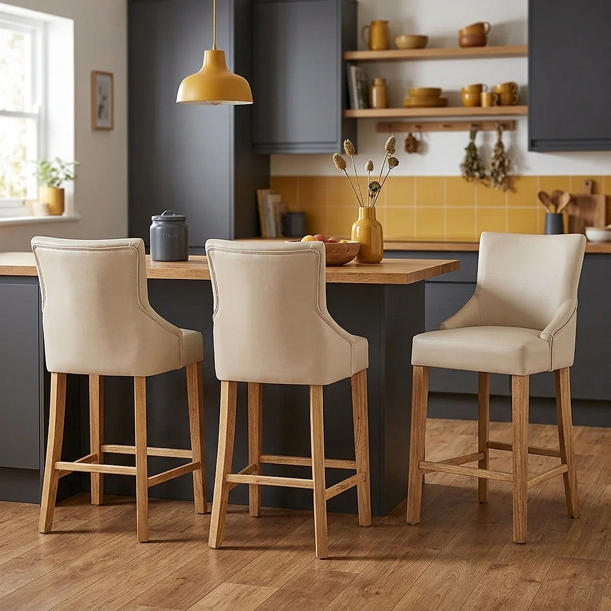 Sgabello Ecopelle Legno - Magna Crema