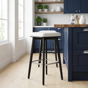 Sgabello Ecopelle Legno Nero - Malmo Bianco