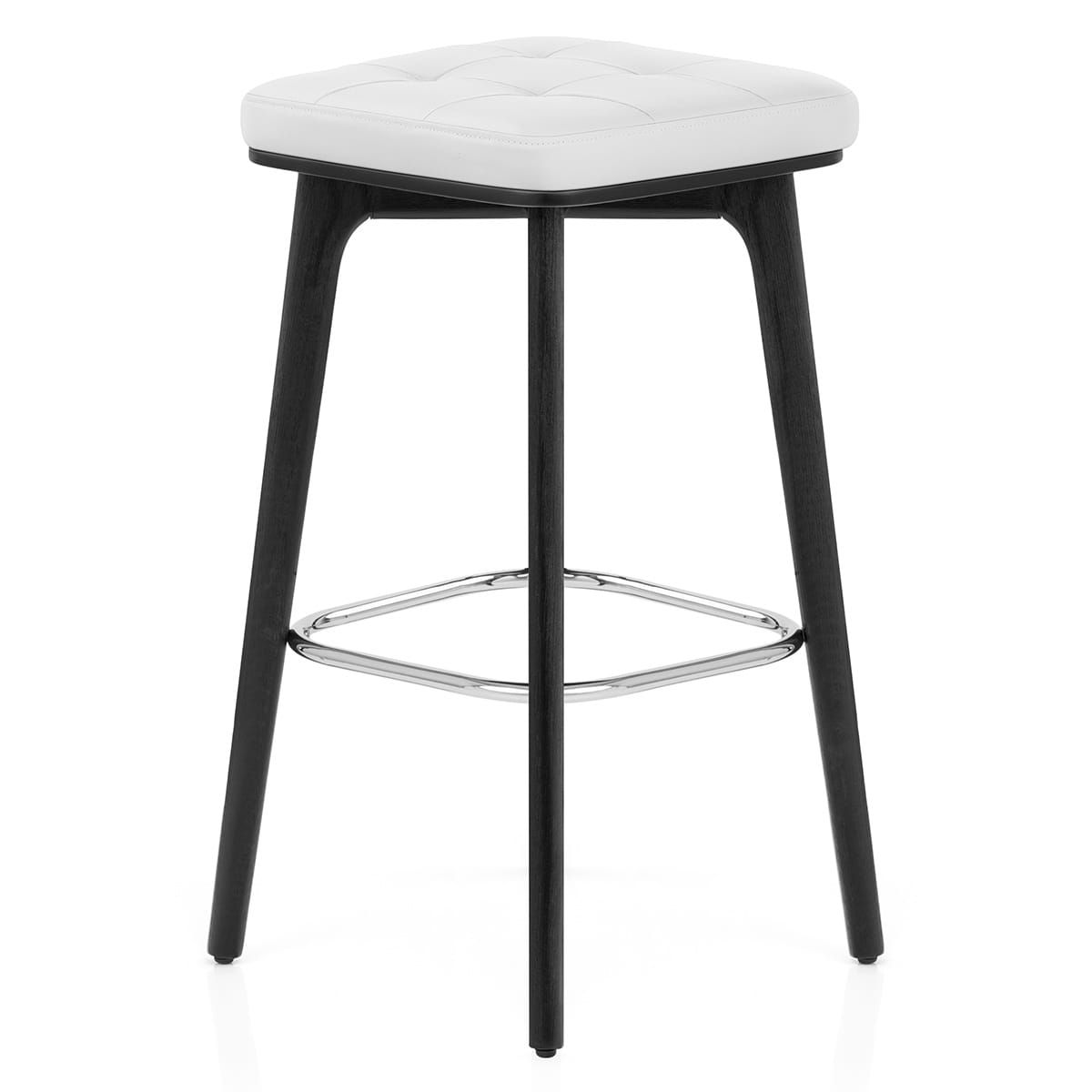 Sgabello Ecopelle Legno Nero - Malmo Bianco