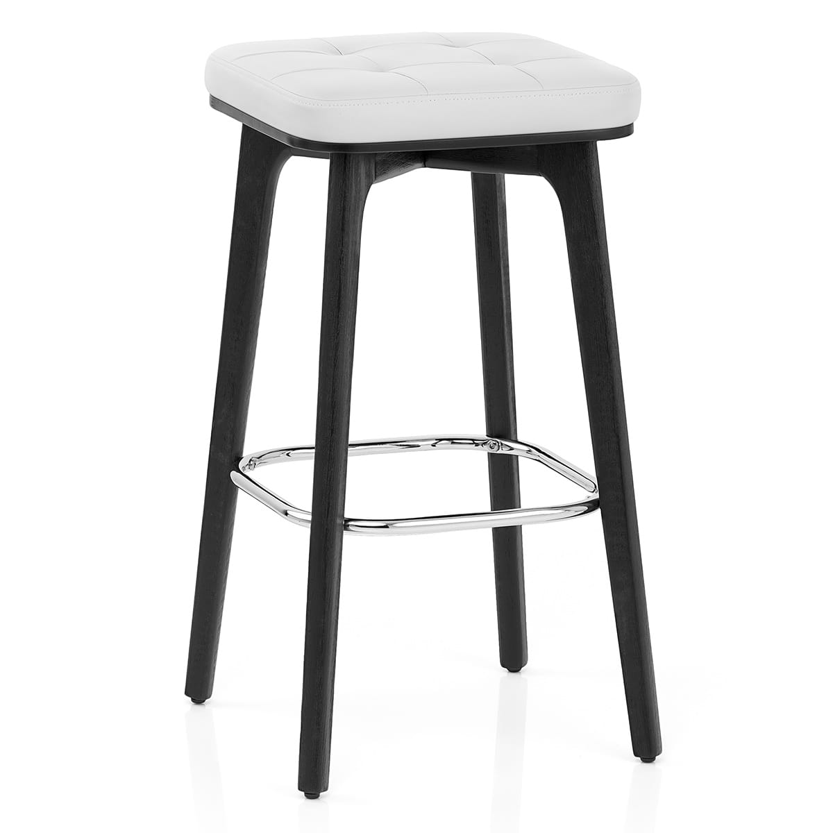 Sgabello Ecopelle Legno Nero - Malmo Bianco