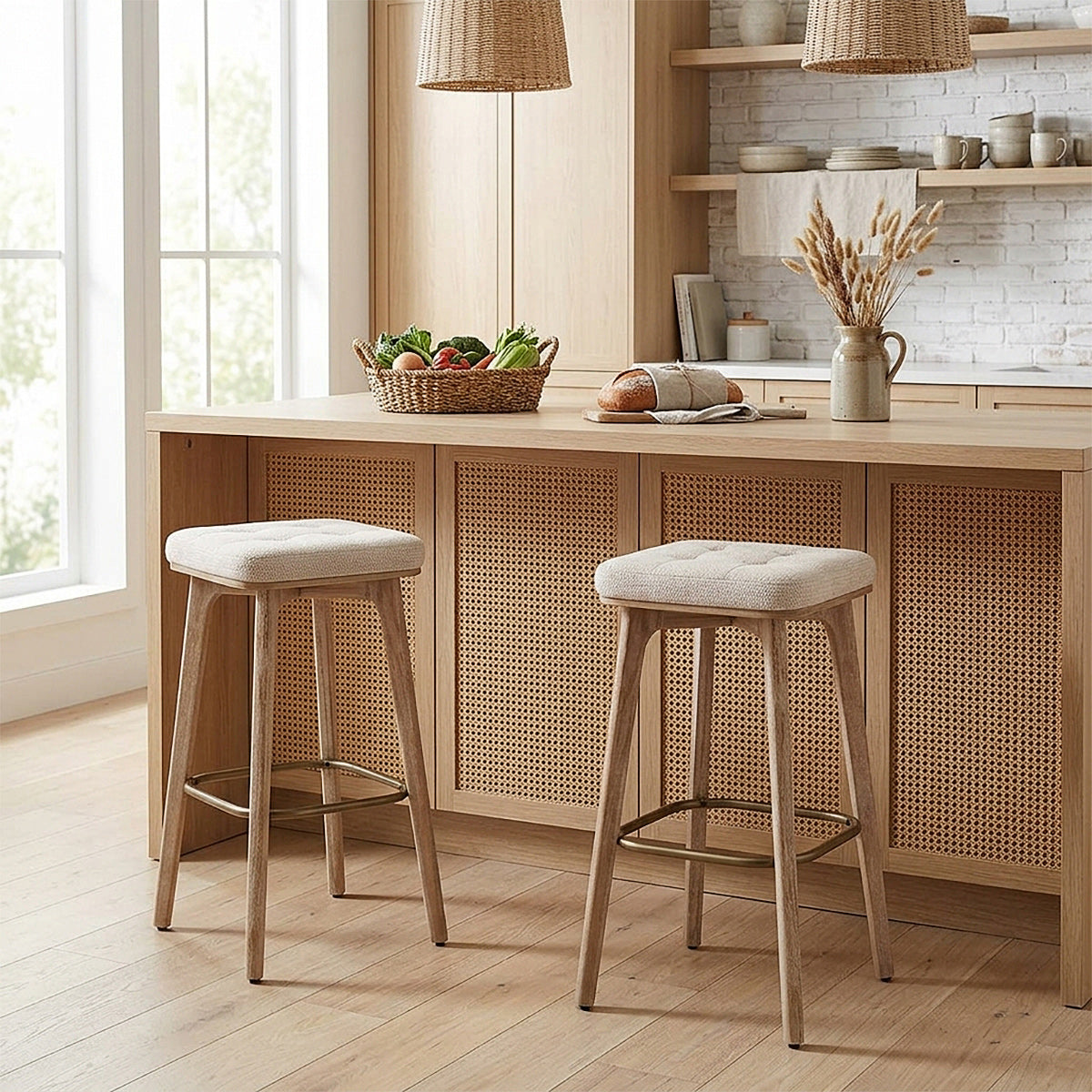 Sgabello Tessuto Legno - Malmo Crema