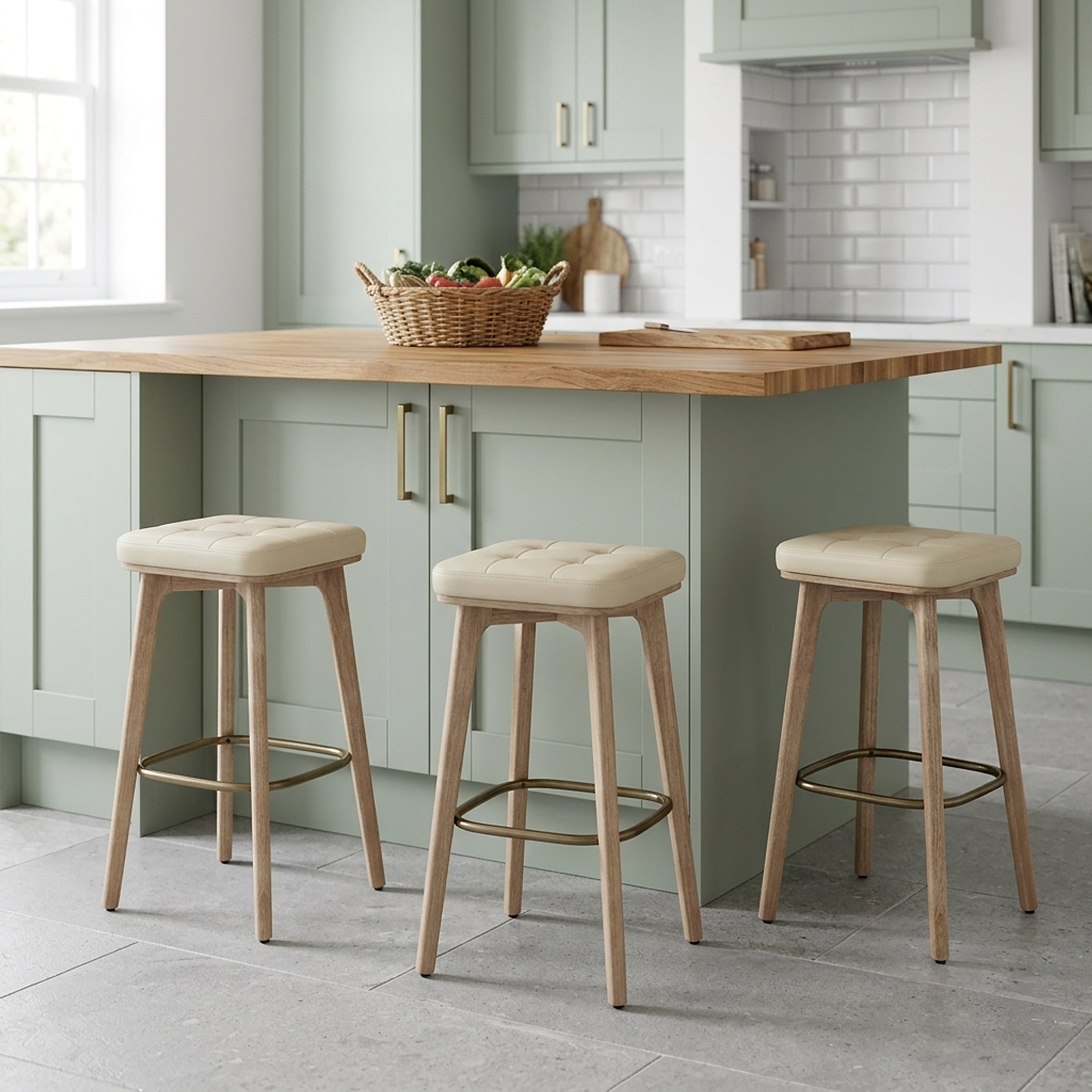Sgabello Ecopelle Legno - Malmo Crema
