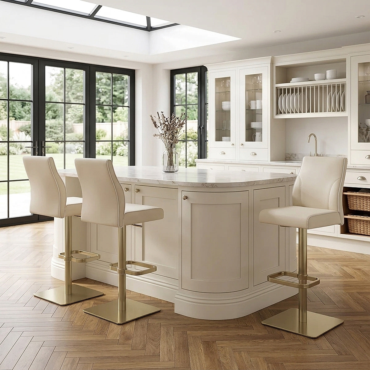 Sgabello Vera Pelle Oro - Martello Crema