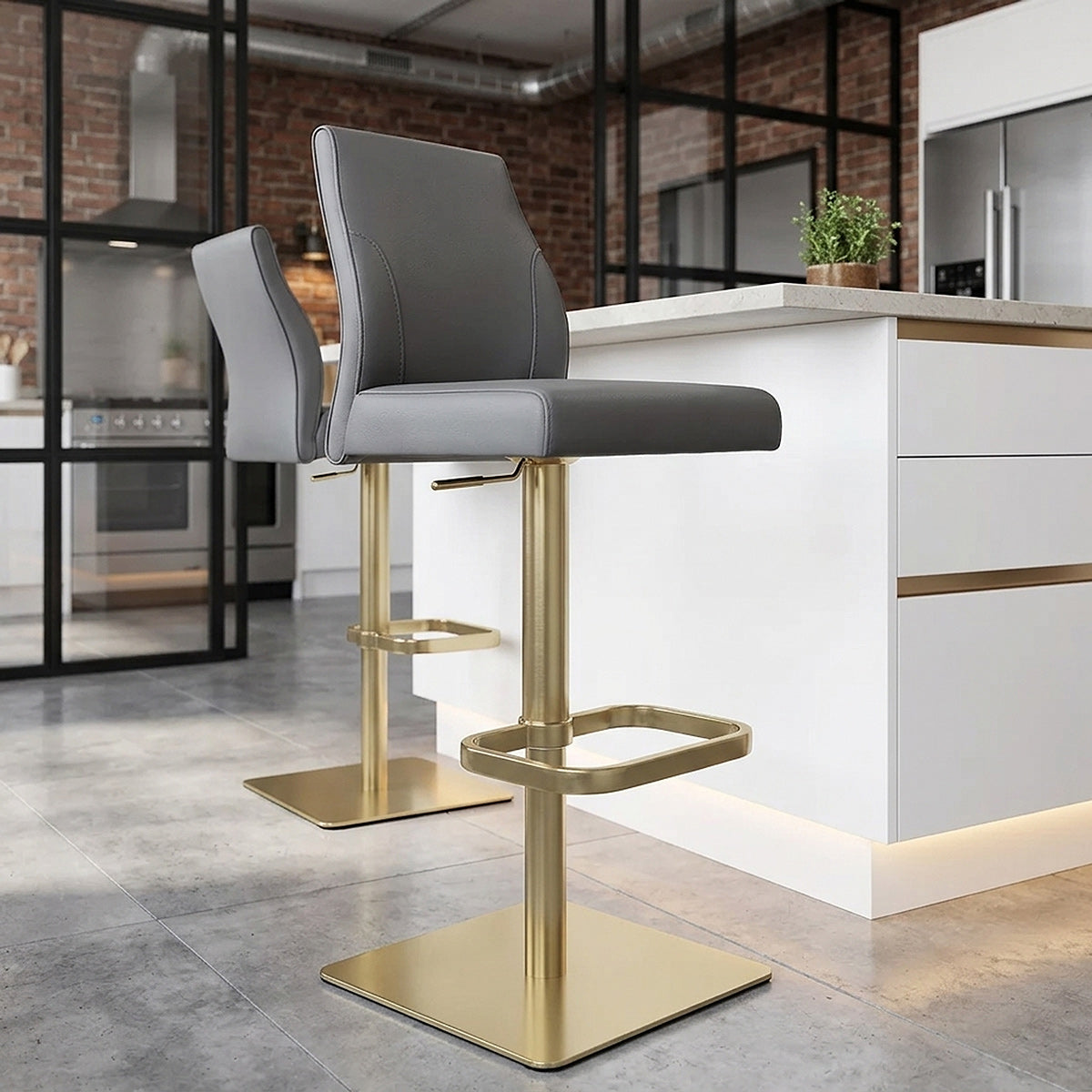 Sgabello Vera Pelle Oro - Martello Grigio