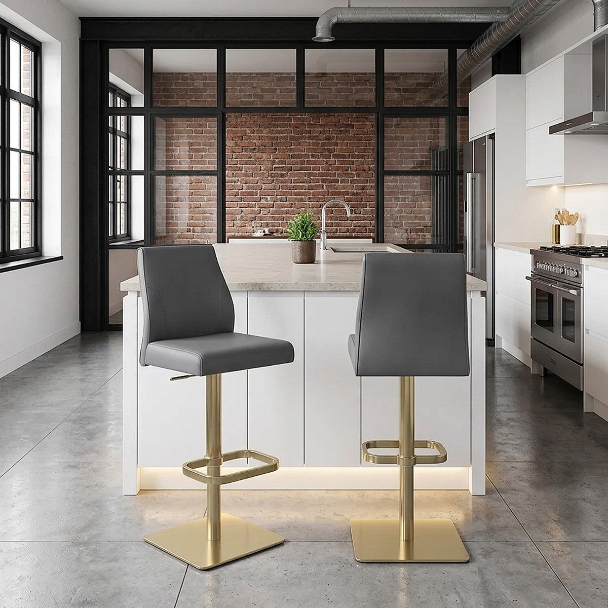 Sgabello Vera Pelle Oro - Martello Grigio