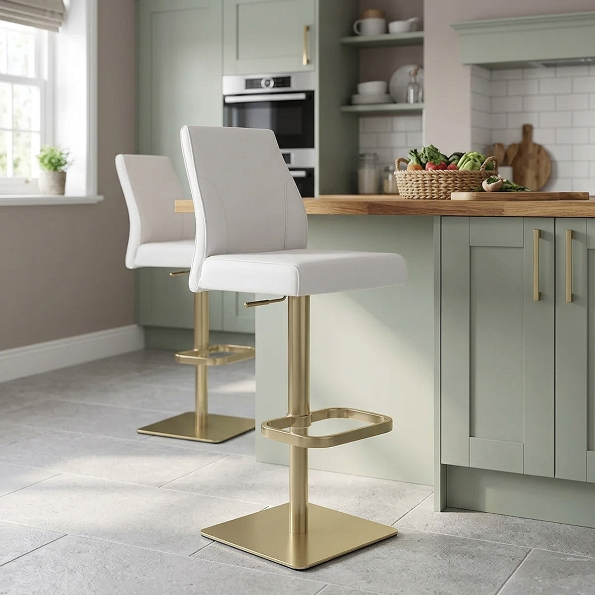 Sgabello Vera Pelle Oro - Martello Bianco