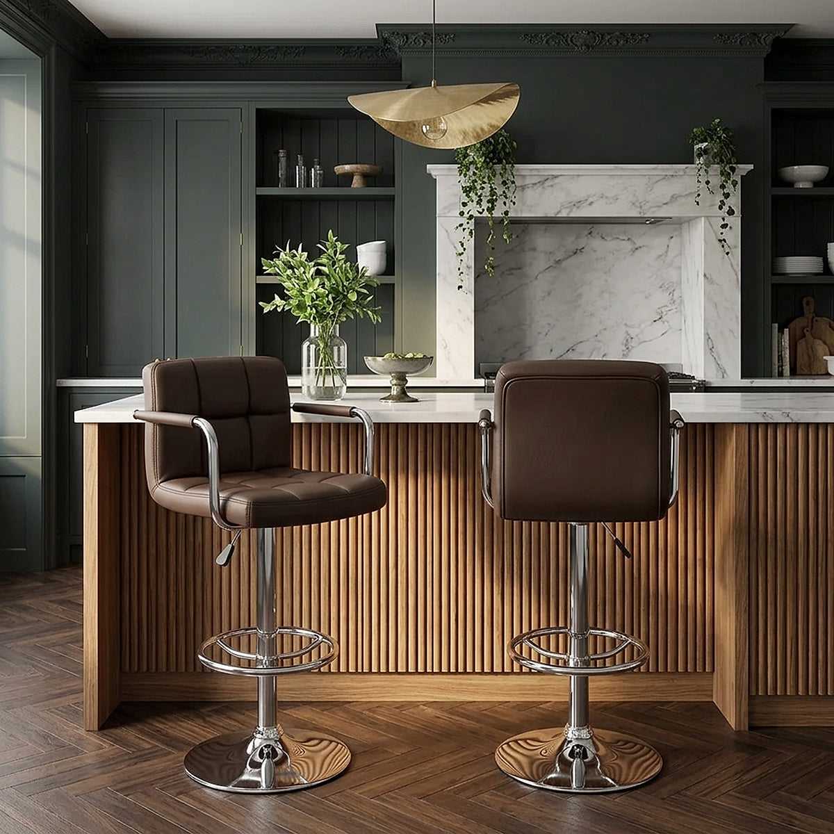 Sgabello Ecopelle Cromato - Maze Marrone