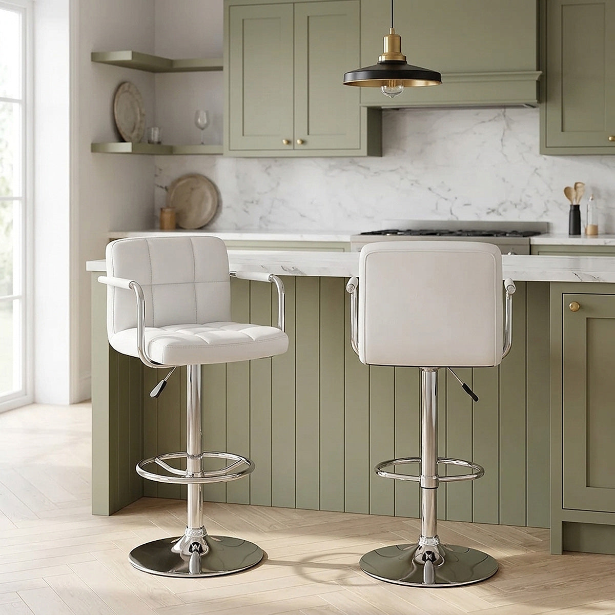 Sgabello Ecopelle Cromato - Maze Bianco