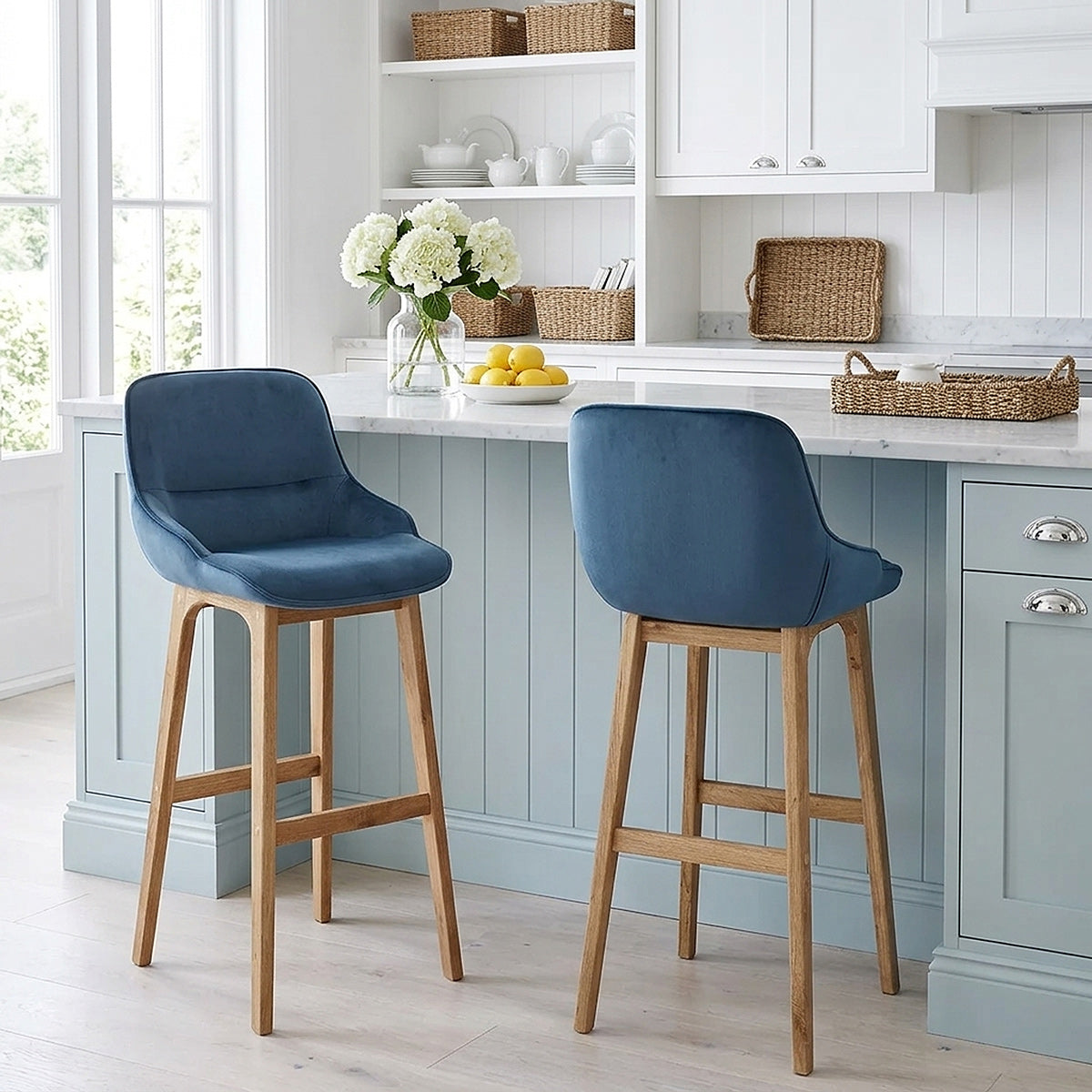 Sgabello Velluto Legno - Miami Blu
