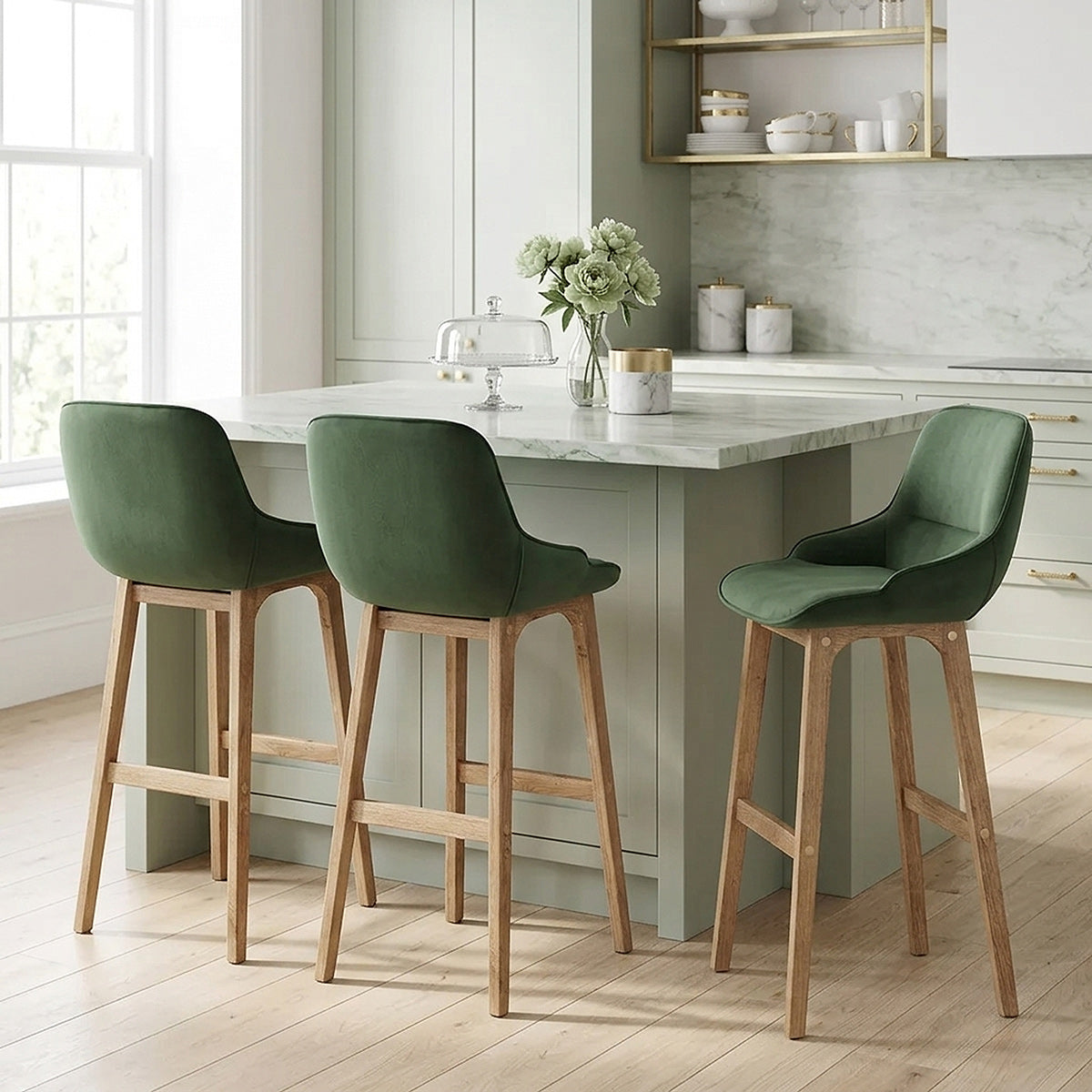Sgabello Velluto Legno - Miami Verde