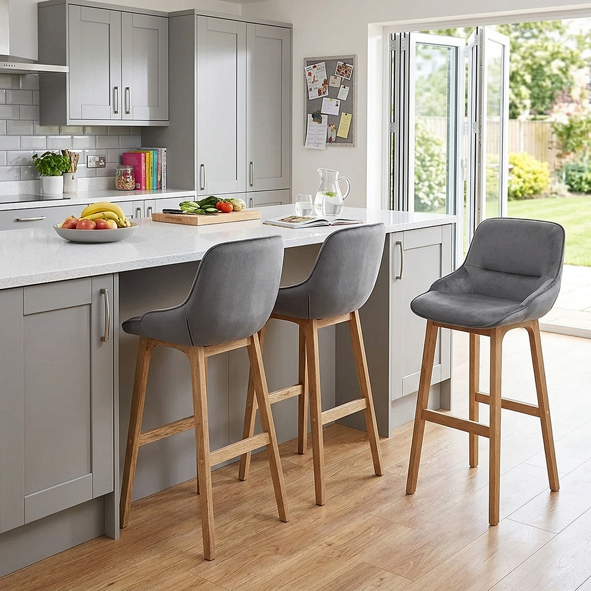 Sgabello Velluto Legno - Miami Grigio