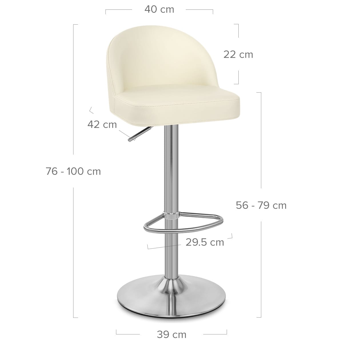 Sgabello Ecopelle Cromo Satinato - Mimi Crema